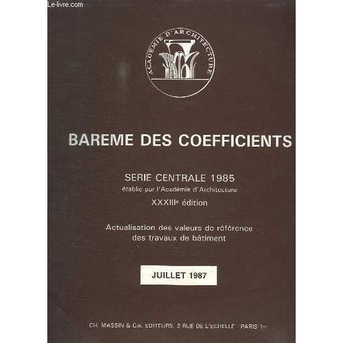 Bareme Des Coefficient Pour Actualisation De Prix De La Serie Centrale 1980. Juillet 1987.