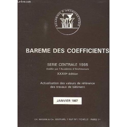 Bareme Des Coefficient Pour Actualisation De Prix De La Serie Centrale 1980. Janvier 1987.