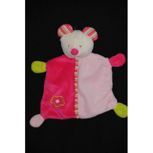 Ours Doudou Plat Rose Clair, Rose Foncé Et Fleur À Gauche C&a Babyclub C Et A