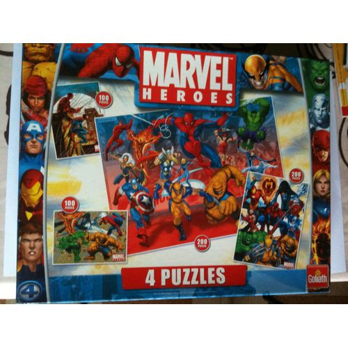 Boite Goliath De 4 Puzzles Marvel Heroes  Spiderman , Quatre Fantastiques, Etc ..2x200 Pieces + 2x100 Pièces