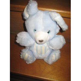 Peluche Doudou Souris Bleu Rayé Blanc Tartine Et Chocolat 25 Cm