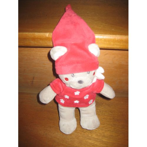Doudou Ours Rouge Étoiles Pommettes Rouge Nicotoy 19 Cm