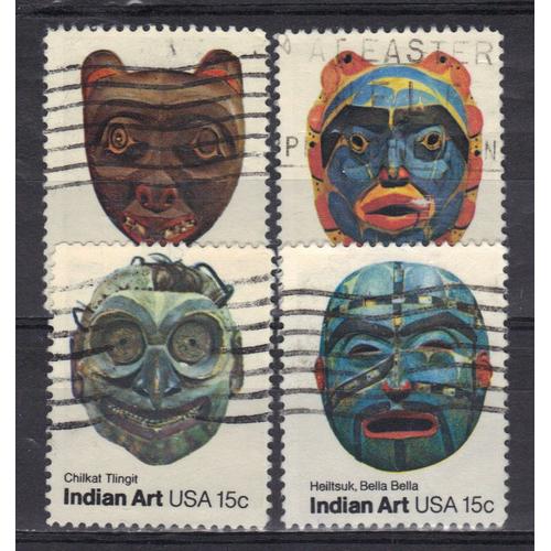 Etats-Unis D'amerique 1980 : Art Indien : Masques Des Tribus De La Côte Du Pacifique - Série Entière De 4 Timbres Oblitérés