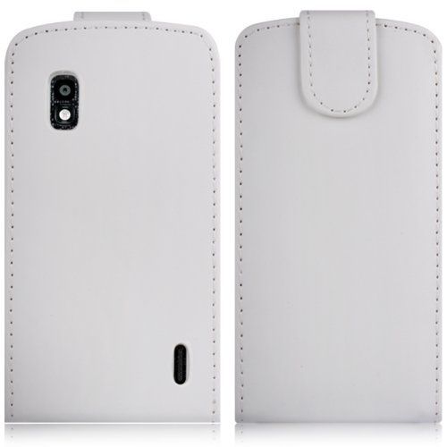 Housse Etui Coque Pochette Cuir Fine Blanc Pour Google Lg Nexus 4 + Film Écran