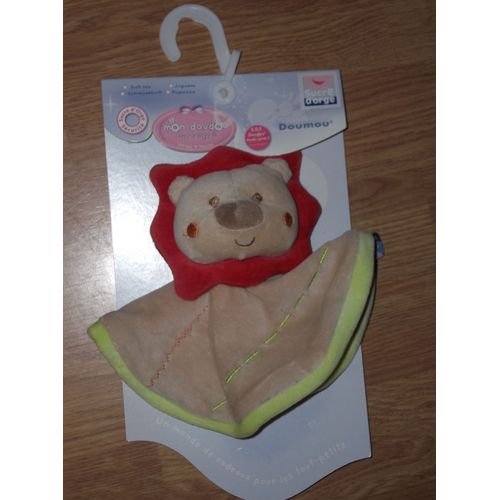 Doudou Peluche Lion Löwe Mon Cajou Doumou Rouge Beige Orange Vert Plat Rond Schmusetuch