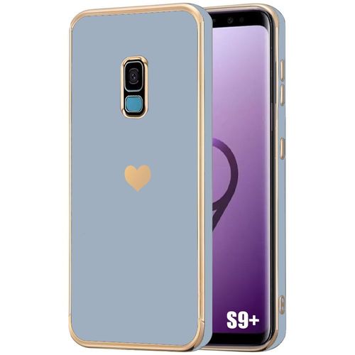 Coque Pour Samsung Galaxy S9 Plus / S9+ - Bleu - Coque Protection Antichoc En Silicone Liquide Avec Motif De CUr Plaqué Et Doré - E.F.Connection