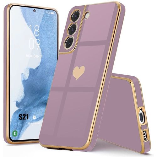 Coque Pour Samsung Galaxy S21, En Silicone Tpu, Style Luxe À Motif DAmour Plaqué Et Doré, Protection Antichoc, Violet - E.F.Connection