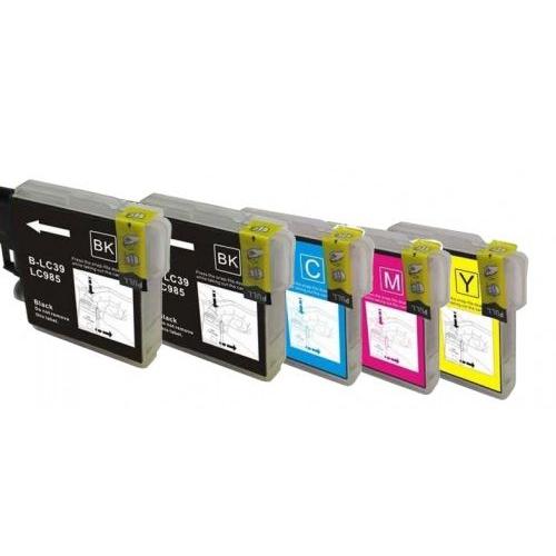 Lot de 5 Cartouches compatibles BROTHER LC985 (2xNoires LC985BK, 1xCyan LC985C, 1xMagenta LC985M, 1xJaune LC985Y)