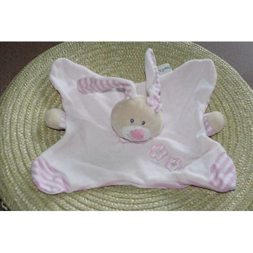 Doudou Lapin Rose  Broderie Fleurs