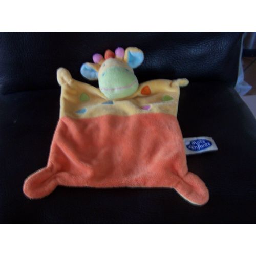 Doudou Plat Girafe Vache Mots D'enfants Orange Et Jaune