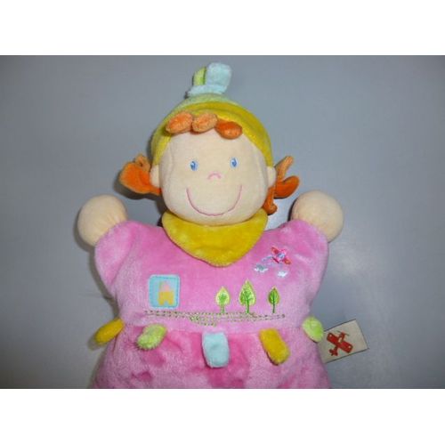 Doudou Semi Plat Lutin Fillette Rose (Arbres, Avion), Grelot, Nicotoy