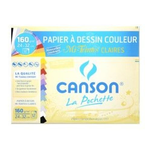 Canson 200002789 Pochette Papier À Dessin Mi-Teintes 12 Feuilles 160g 24 X 32 Cm Couleurs Claires