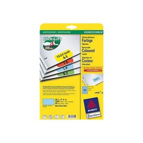 Avery - Étiquettes adhésives enlevables - bleu - 38.1 x 21.2 mm 1300 étiquette(s) ( 20 feuille(s) x 65 )