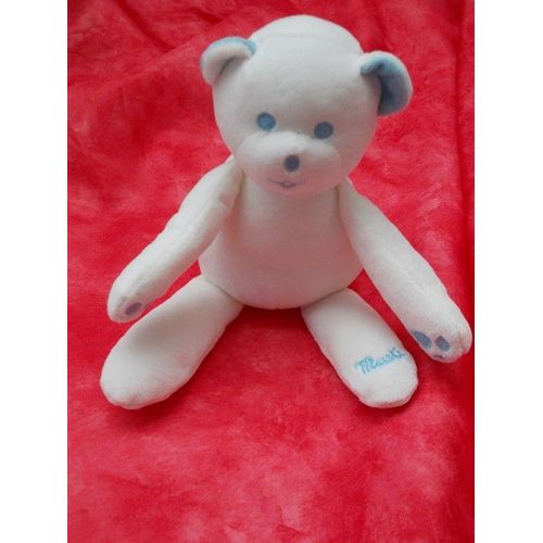 Doudou Ours Blanc Et Bleu Musti De Mustela 25 Cm