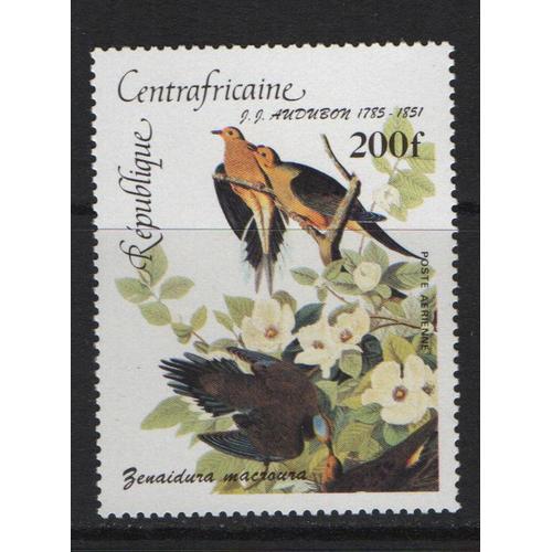 République Centrafricaine, Timbre-Poste Aérienne Y & T N° 318, 1985 - Bicentenaire De La Naissance De Jean-Jacques Audubon, Tourterelle Triste