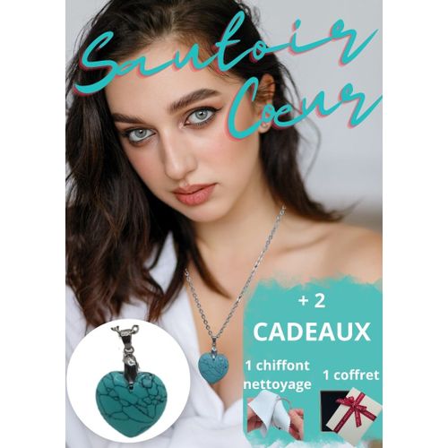 Collier Long ( Sautoir ) C?Ur En Pierre Turquoise