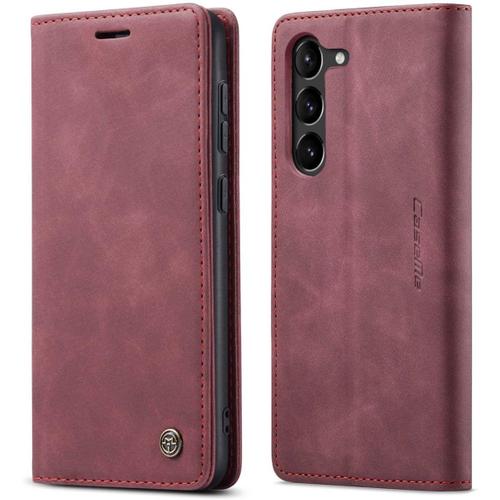 Coque Compatible Avec Samsung Galaxy S23,Anti-Choc Housse En Cuir Premium Flip Case Portefeuille Etui,Vin Rouge