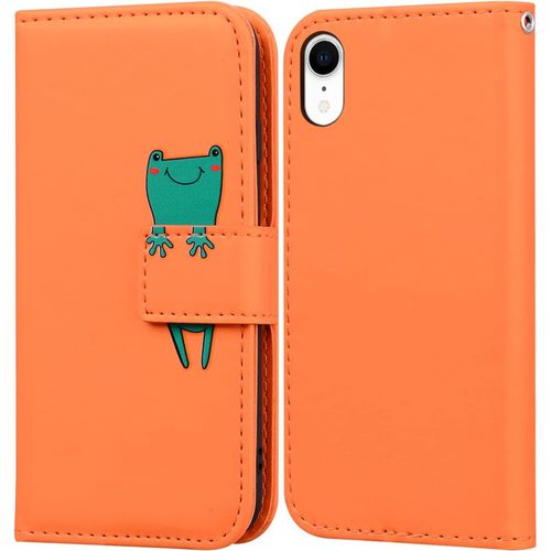 Coque Iphone Xr,Housse En Cuir 3d Grenouille Dessin Anime,Portefeuille Etui En Protecion Pour Iphone Xr, Orange