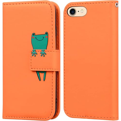 Coque Iphone 7,Coque Iphone 8,Housse Iphone Se 2020 En Cuir 3d Grenouille Dessin Anime,Portefeuille Etui En Protecion Pour Iphone 7/8/Se 2020, Orange