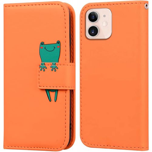 Coque Iphone 12 Mini,Housse En Cuir 3d Grenouille Dessin Anime,Portefeuille Etui En Protecion Pour Iphone 12 Mini(5.4''), Orange