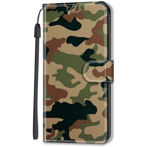 Cuir Coque Pour Xiaomi Redmi Note 9t Antichoc Avec Support Clapet Design Silicone Animal Motif Dr?Le Etui Bumper Kickstand Case Cover Housse Fille Femme Homme Portefeuille - Camouflage