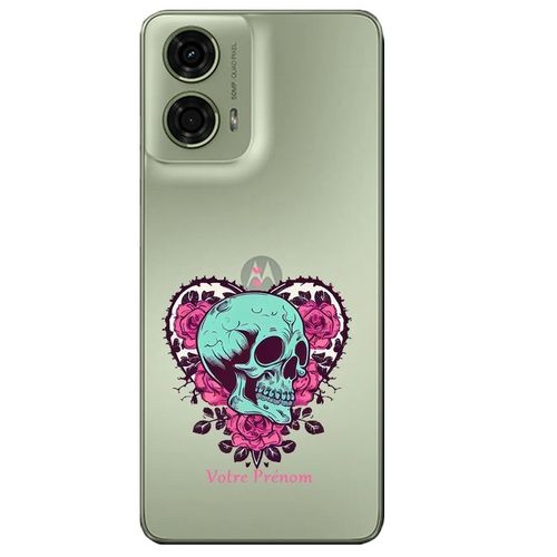 Coque Pour Moto G73 5g Mort Coeur Et Fleur Personnalisee