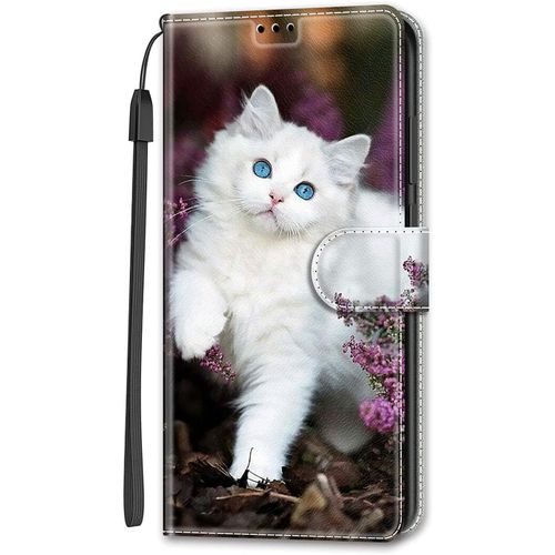 Cuir Coque Pour Samsung Galaxy A03 Core Antichoc Avec Support Clapet Design Silicone Animal Motif Dr?Le Etui Bumper Kickstand Case Cover Housse Fille Femme Homme Portefeuille - Chat Blanc
