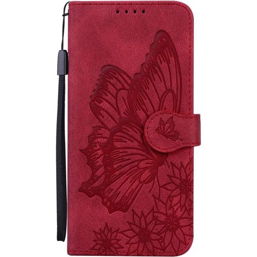 Cuir Coque Pour Google Pixel 4a 5g Antichoc Avec Support Clapet Design Silicone Papillon Motif Dr?Le Etui Bumper 360 Kickstand Case Cover Housse Fille Femme Homme Portefeuille - Rouge