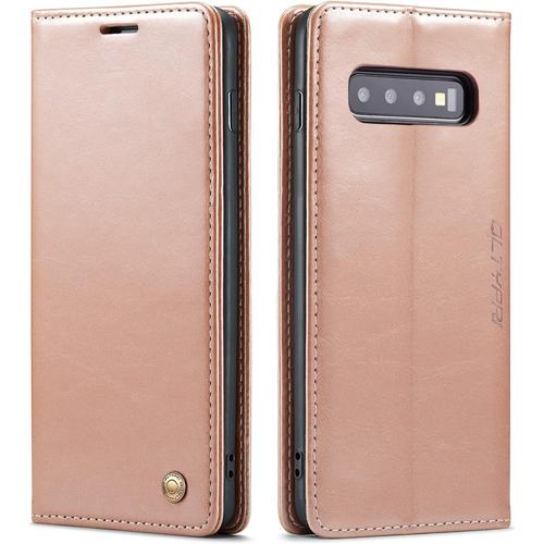 Etui Coque Pour Samsung Galaxy S10e, Portefeuille Fentes Cartes Housse Antichoc Cuir Pu Vintage Portefeuille Etui Compatible Avec Samsung Galaxy S10e - Or Rose