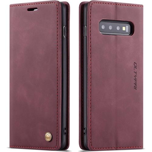 Etui Coque Pour Samsung Galaxy S10e, Portefeuille Fentes Cartes Housse Antichoc Cuir Pu Vintage Portefeuille Etui Compatible Avec Samsung Galaxy S10e - Rouge