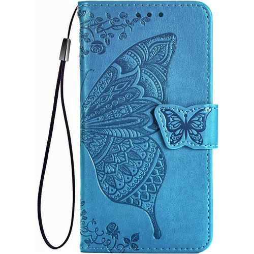 Coque Pour Huawei P Smart 2020, Housse Pu/Tpu Flip Cuir Portefeuille Etui Avec Especes Et Carte Fente, Papillon 3d Telephone Case Protection Cover Bleu