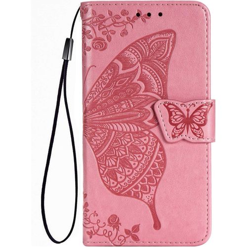 Coque Pour Huawei P Smart 2020, Housse Pu/Tpu Flip Cuir Portefeuille Etui Avec Especes Et Carte Fente, Papillon 3d Telephone Case Protection Cover Rose