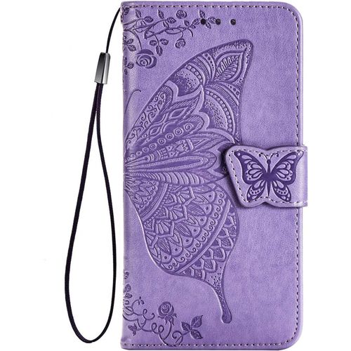 Coque Pour Huawei P Smart 2020, Housse Pu/Tpu Flip Cuir Portefeuille Etui Avec Especes Et Carte Fente, Papillon 3d Telephone Case Protection Cover Violet Clair
