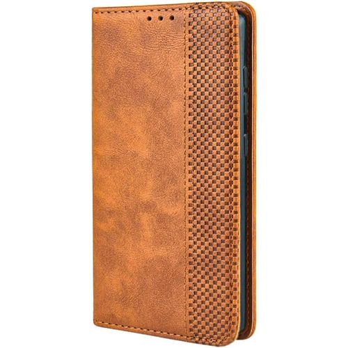 Housse Folio En Cuir Pour Oppo Realme C21 Coque, Premium Pu/Tpu Flip Etui Portefeuille Avec Fentes Pour Cartes, Pochette Protector Etui Case Cover - Marron