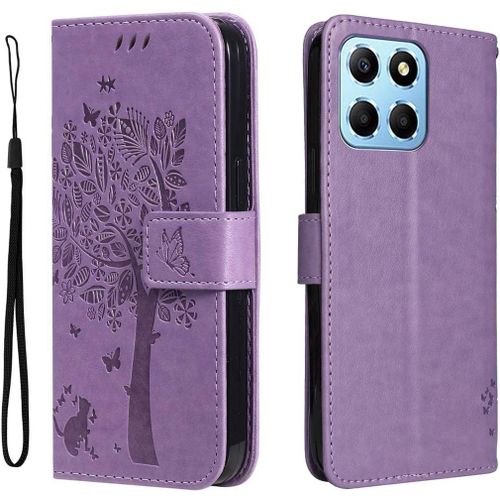 Coque Pour Honor 70 Lite/Honor X6 / Honor X8 5g, Housse Flip Tpu/Pu Portefeuille Cuir Portefeuille Etui Avec Carte Fente/Stand Fonction, Embossee Motif Magnetique Case Cover, Lavande