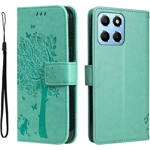 Coque Pour Honor 70 Lite/Honor X6 / Honor X8 5g, Housse Flip Tpu/Pu Portefeuille Cuir Portefeuille Etui Avec Carte Fente/Stand Fonction, Embossee Motif Magnetique Case Cover, Vert