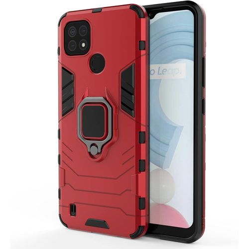 Coque Pour Oppo Realme C21, Housse Tpu/Pc Armor Etui Avec Holder Support, Hybrid Silicone Case Antichoc Bumper Cover, Rouge