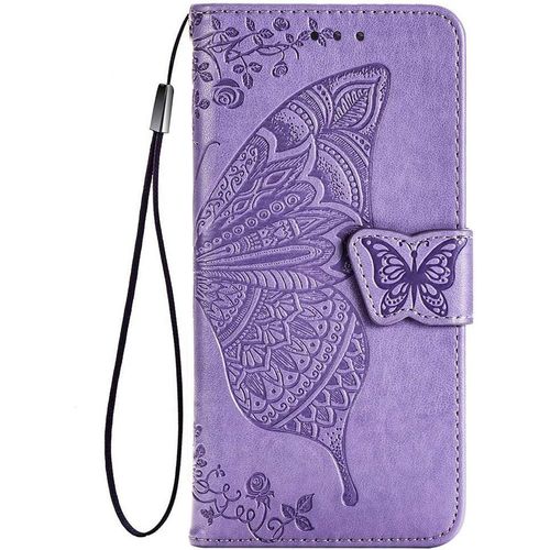 Papillon Coque Folio Pour Nokia 5.4, Housse Etui En Pu/Tpu Cuir Flip Portefeuille Avec Especes Et Carte Fente, Telephone Case Protection Cover - Violet Clair