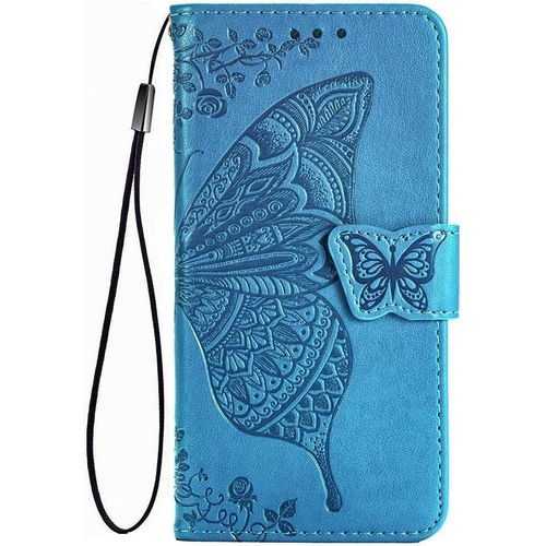 Papillon Coque Folio Pour Nokia 5.4, Housse Etui En Pu/Tpu Cuir Flip Portefeuille Avec Especes Et Carte Fente, Telephone Case Protection Cover - Bleu