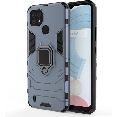 Coque Pour Oppo Realme C21, Housse Tpu/Pc Armor Etui Avec Holder Support, Hybrid Silicone Case Antichoc Bumper Cover, Bleu