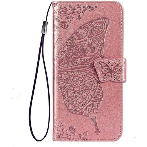 Papillon Coque Folio Pour Nokia 5.4, Housse Etui En Pu/Tpu Cuir Flip Portefeuille Avec Especes Et Carte Fente, Telephone Case Protection Cover - Or Rose