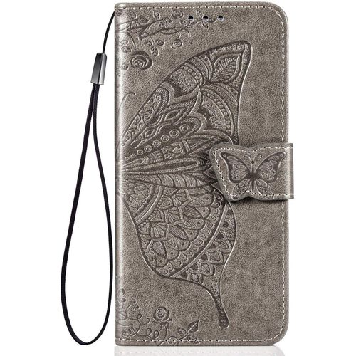 Papillon Coque Folio Pour Nokia 5.4, Housse Etui En Pu/Tpu Cuir Flip Portefeuille Avec Especes Et Carte Fente, Telephone Case Protection Cover - Gris