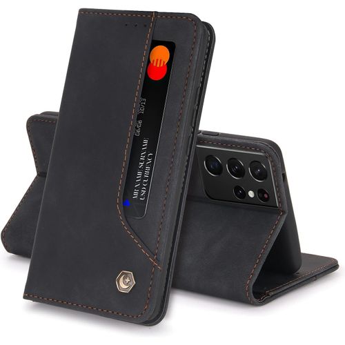 Coque Samsung Galaxy Note20 Ultra Housse Etui Flip Kickstand Support Case 5 Cartes Design Portefeuille En Cuir Housse De Protection Adsorption Auto Magnetic Case Pour Note20 Ultra Cover(Noir)