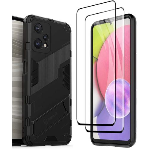 Robuste Housse Pour Oppo Realme 9 5g / Realme 9 Pro [2 Verre Trempe], Pc+Tpu Ultra Protection Coque Rugged Armor Bumper Case Cover Avec Support Invisible - Noir.