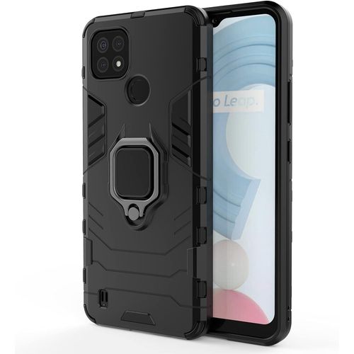 Coque Pour Oppo Realme C21, Housse Tpu/Pc Armor Etui Avec Holder Support, Hybrid Silicone Case Antichoc Bumper Cover, Noir