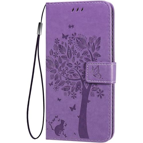 Coque Folio Pour Oppo Realme C21, Housse Etui En Pu/Tpu Cuir Flip Portefeuille Avec Especes Et Carte Fente, Telephone Case Protection Cover - Violet Clair
