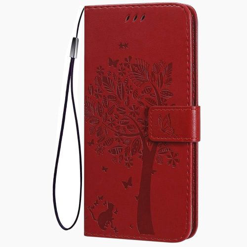 Coque Folio Pour Oppo Realme C21, Housse Etui En Pu/Tpu Cuir Flip Portefeuille Avec Especes Et Carte Fente, Telephone Case Protection Cover - Rouge