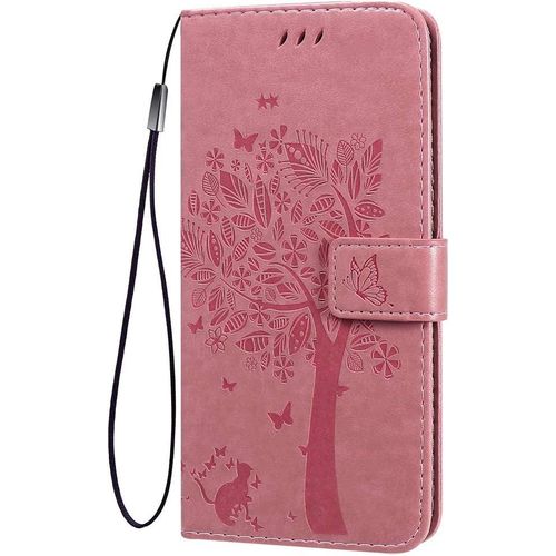 Coque Folio Pour Oppo Realme C21, Housse Etui En Pu/Tpu Cuir Flip Portefeuille Avec Especes Et Carte Fente, Telephone Case Protection Cover - Rose