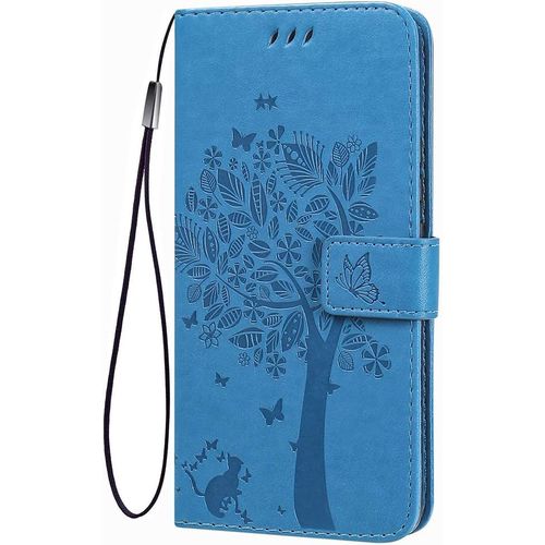 Coque Folio Pour Oppo Realme C21, Housse Etui En Pu/Tpu Cuir Flip Portefeuille Avec Especes Et Carte Fente, Telephone Case Protection Cover - Bleu