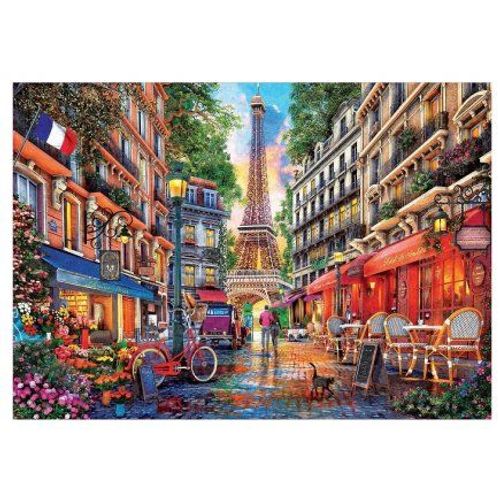 Puzzle 1000 Pieces Soiree Romantique A Paris - Colle Fix Incluse - Tableau Art Peinture, Tour Eiffel - Puzzle Classique Adulte + Carte